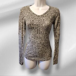Woman's Grey Ribbed Long Sleeve Light Weight Sweater Size Small